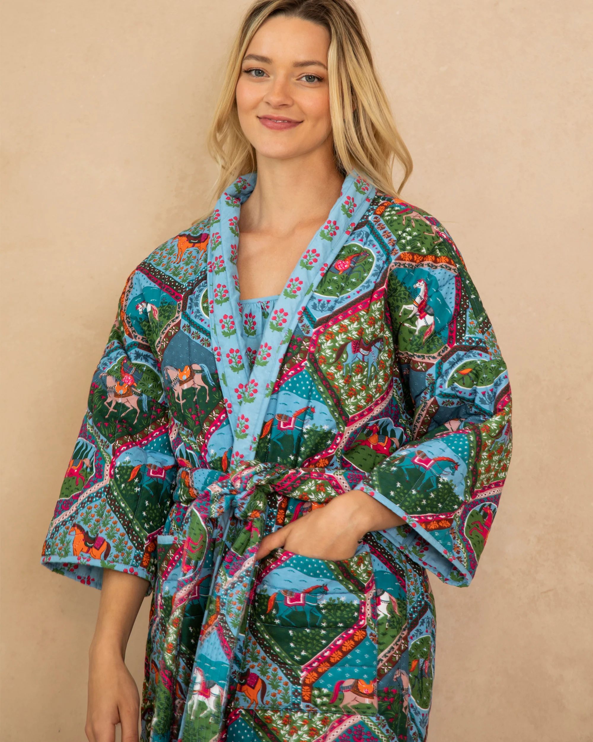 High Horse - Reversible Quilted Robe - Blush Denim | Printfresh