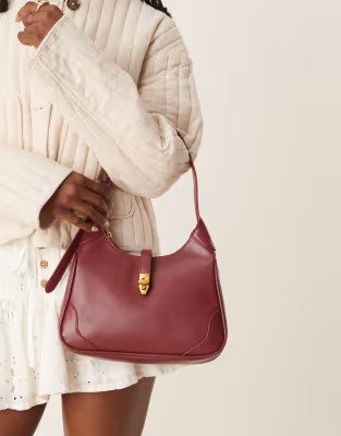 Gina Tricot one handle shoulder bag with gold buckle in red burgundy | ASOS | ASOS (Global)