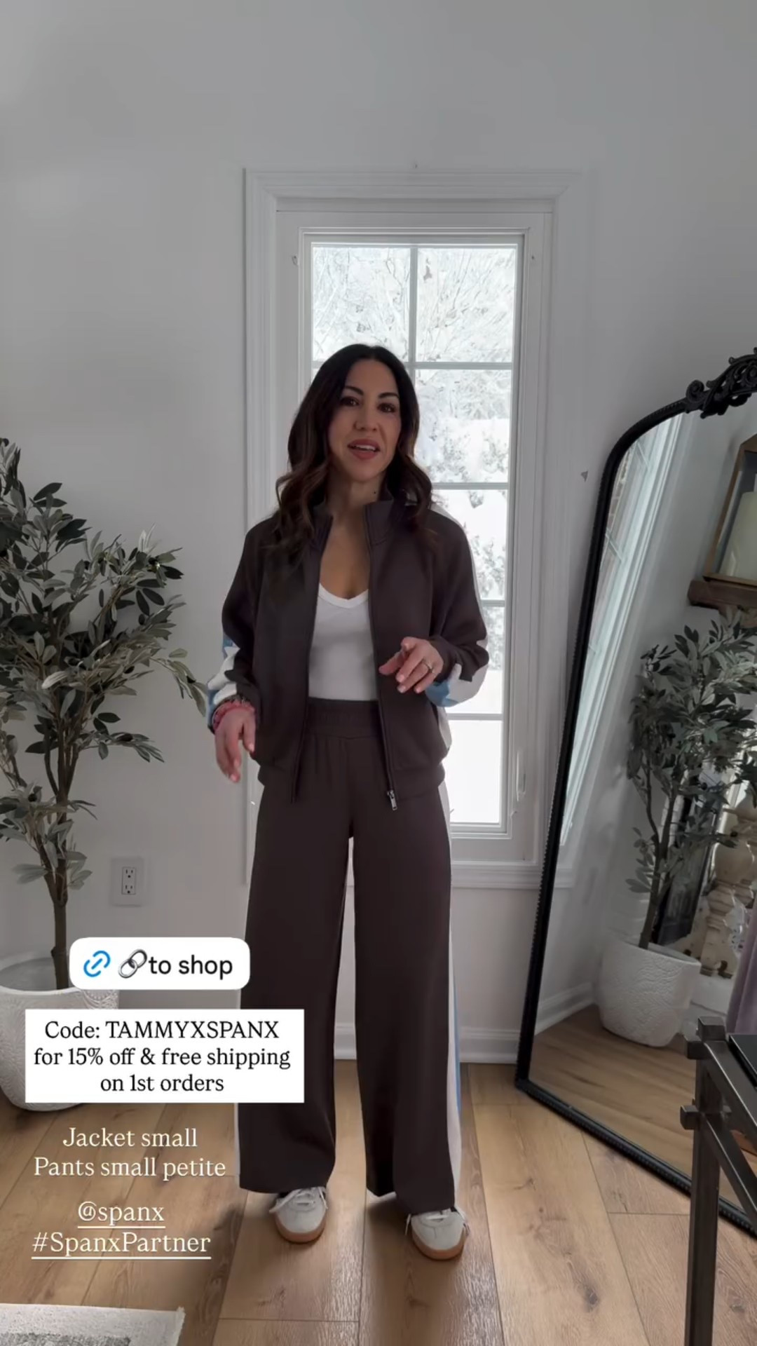 Code TAMMYXSPANX FOR 15% OFF AND FREE SHIPPING ON FIRST ORDERS. small track jacket. Small petite track pants. Spanx @Spanx #SpanxPartner

#LTKOver40 #LTKPetite
