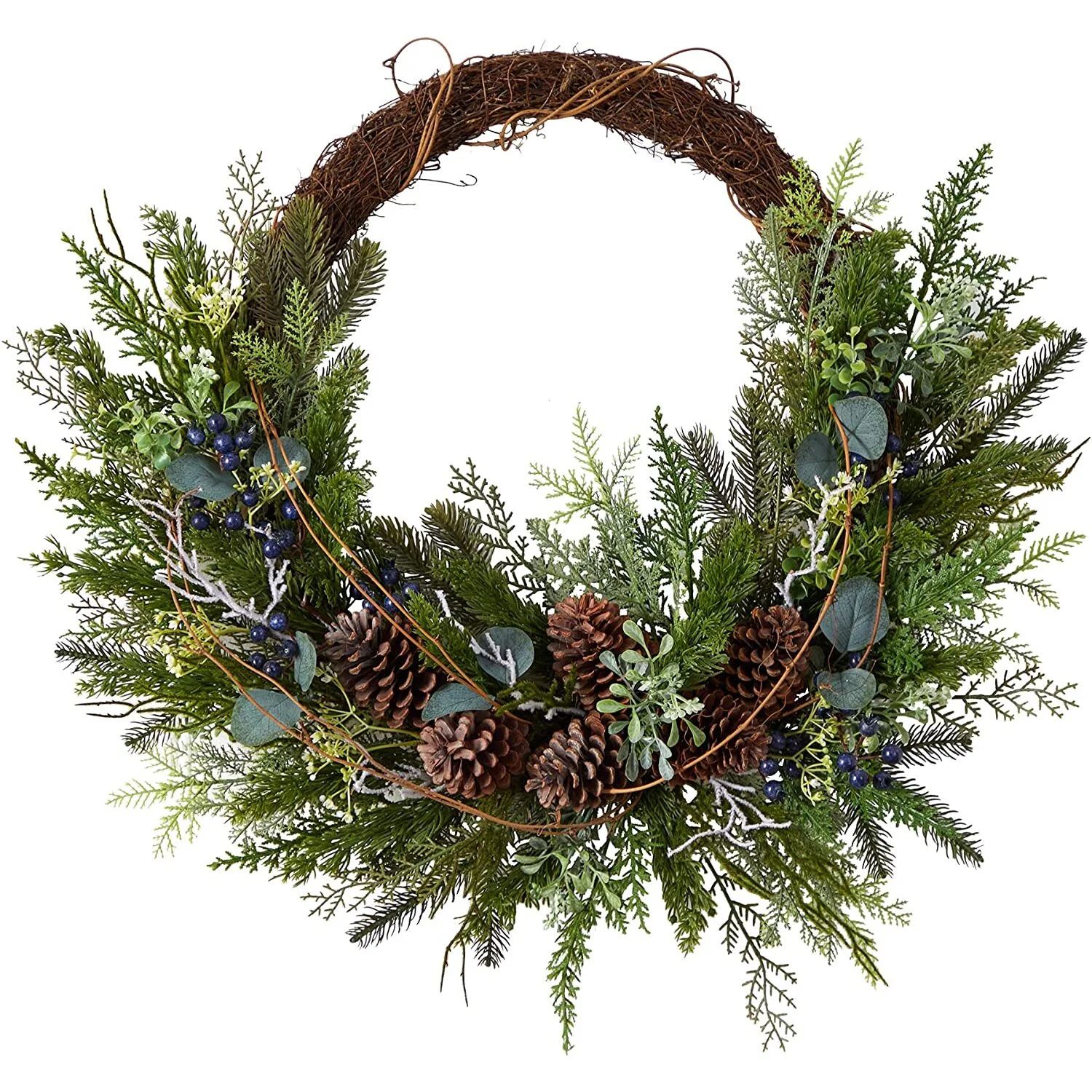 Nearly Natural 30in. Pine and Pinecone Artificial Christmas Wreath on Twig Ring | Walmart (US)