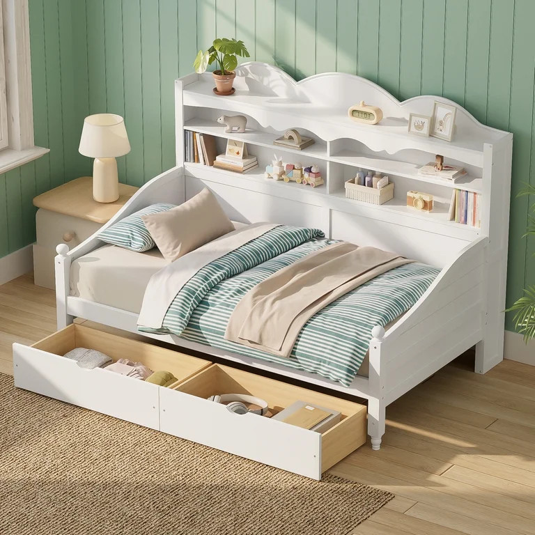 Harper & Bright Designs Twin Daybed with Storage Drawers & Bookcase Headboard, Wooden Day Bed Fra... | Walmart (US)