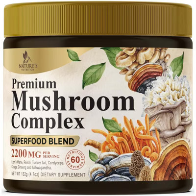 Mushroom Supplement Powder 11-1 Complex Powder Organic Lions Mane, Reishi, Cordyceps, Chaga, Turkey Tail, Maitake, 60 Servings By Nature's Nutrition | Target