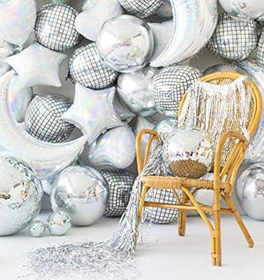 Foil Moon Balloons Set,Sliver Star and Silver 4D Large 4D Round Foil Balloons,4D Disco metallic R... | Amazon (US)