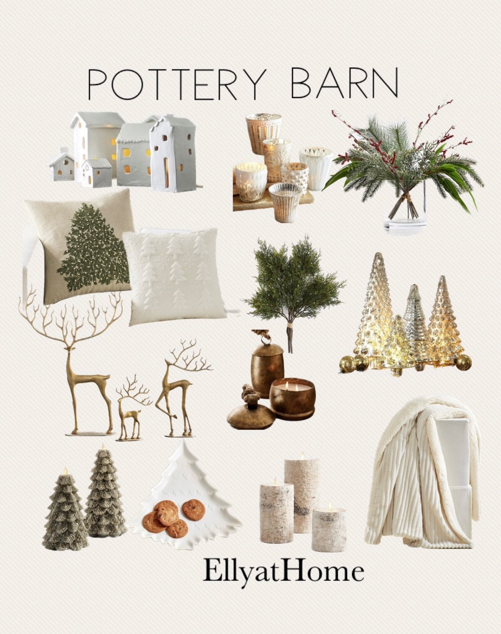 Pottery Barn holiday, Christmas decor accessories. Shop early for your favorites. Throw pillows, blankets, tabletop, greenery, candles, sculptures reindeer, white Christmas houses. Best sellers. 

#LTKSeasonal #LTKhome #LTKHoliday