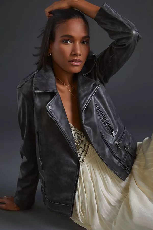 Faux Leather Moto Jacket By Avec Les Filles in Black Size M | Anthropologie (US)