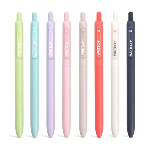 WRITECH Gel Pens Fine Point: Retractable 0.5mm Multicolor Ink 8ct Silent Click No Smear Smudge Extra Smooth Writing Bullet Tip Colored Pen Non Bleed for Journaling Note Taking Drawing | Amazon (US)
