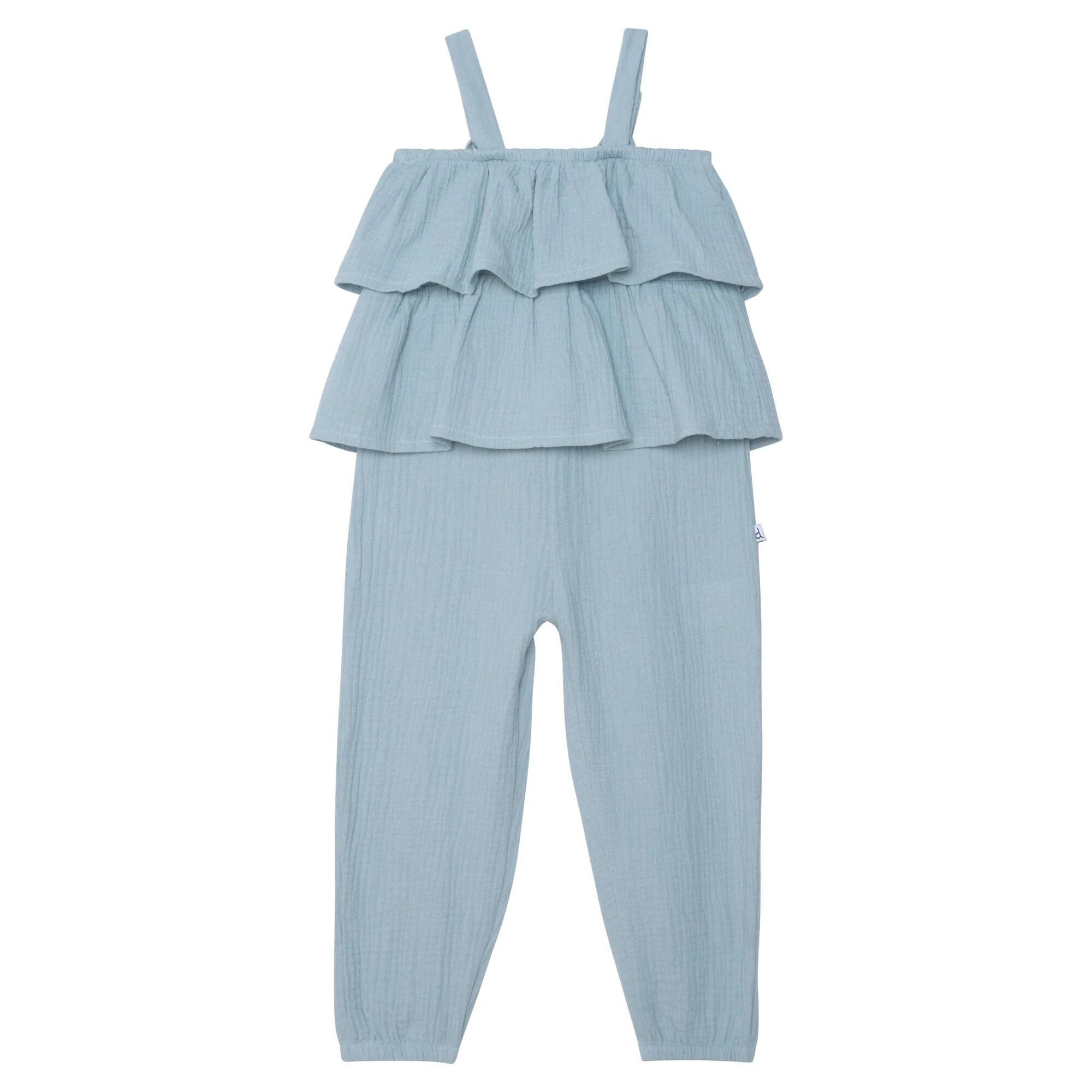 Sleeveless Jumpsuit With Frill Greyish-Green | Deux par Deux Childrens Designer Clothing