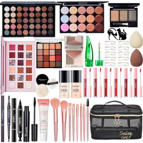 All in One Makeup Kit for Women Full Kit, Make Up Gift Set for Women, Makeup Essential Bundle Includes Foundation Face Primer Eyeshadow Contour Palette Lipstick Eyeliner Mascara Cosmetic Brush Set | Amazon (US)