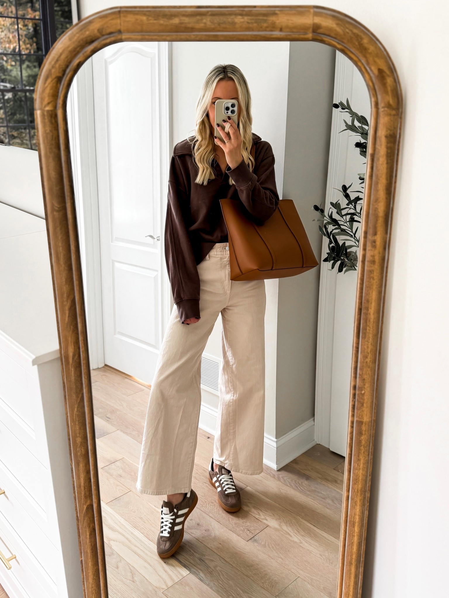 New + on sale at Target // Realistic outfit idea 30% off‼️ An everyday outfit I’ll actually wear often! This pullover is giving Aerie and is so soft on the inside! I also have it in cream and black! So cute with leggings, too! And these wide leg sailor jeans- I love them so much, I have them in just about every single wash! I size up one! Teacher-friendly and great for all day wear! And these brown handball adidas sneakers and this brown tote have been pieces I grab for often right now! Just love how this everyday easy outfit comes together for fall!

#LTKStyleTip #LTKFindsUnder50 #LTKSaleAlert