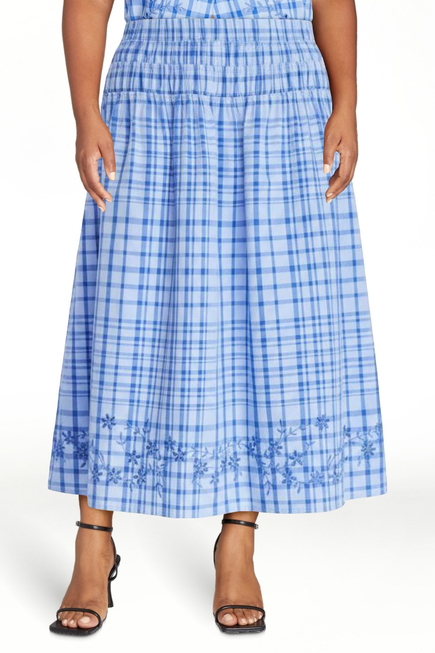 Free Assembly Women's and Women's Plus Embroidered Cotton Maxi Skirt with Smocked Waist, Sizes XS... | Walmart (US)