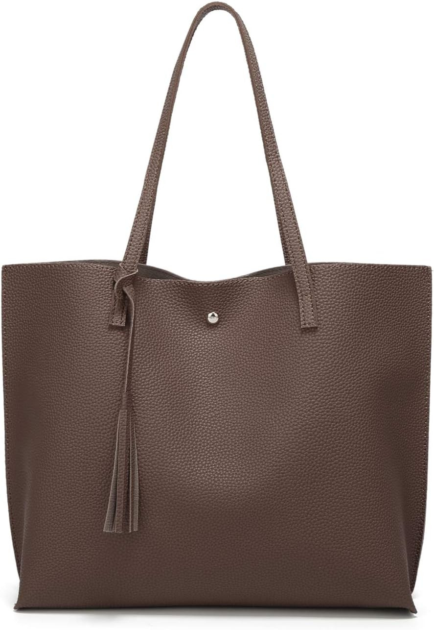 Dreubea Women's Soft Faux Leather Tote Shoulder Bag from, Big Capacity Tassel Handbag | Amazon (US)