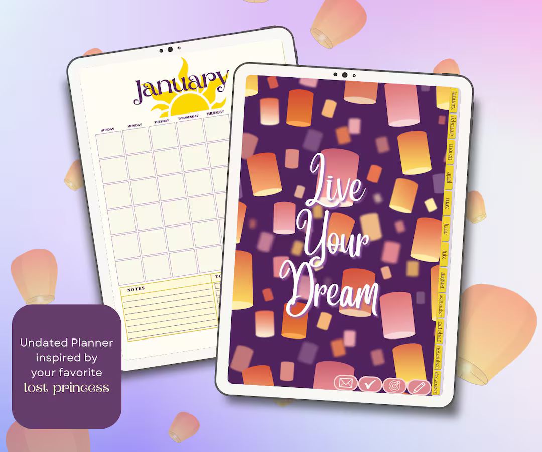Undated Tangled Inspired Digital Planner Monthly and Weekly Calendar With Contact, To-do, Goals, ... | Etsy (US)