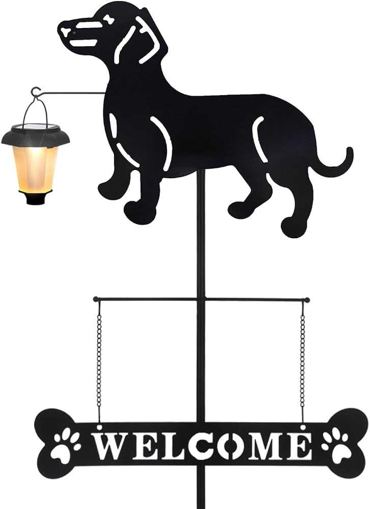 BAYN Solar Dachshund Silhouette Dog Breed Welcome Sign with a Lantern Outdoor Decorative Garden S... | Amazon (US)