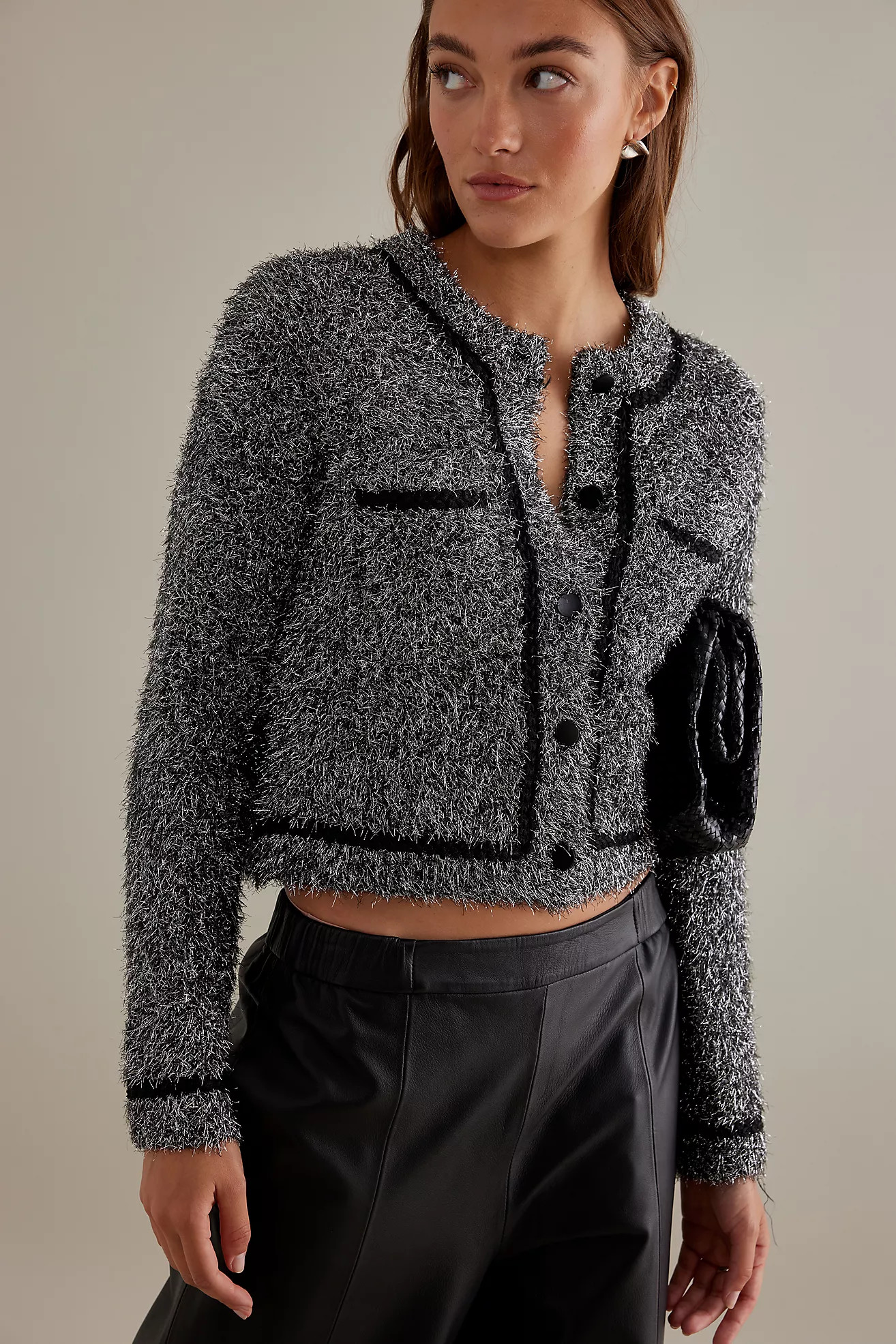 Shine Crop Patch-Pocket Tinsel Cardigan | Anthropologie (UK)