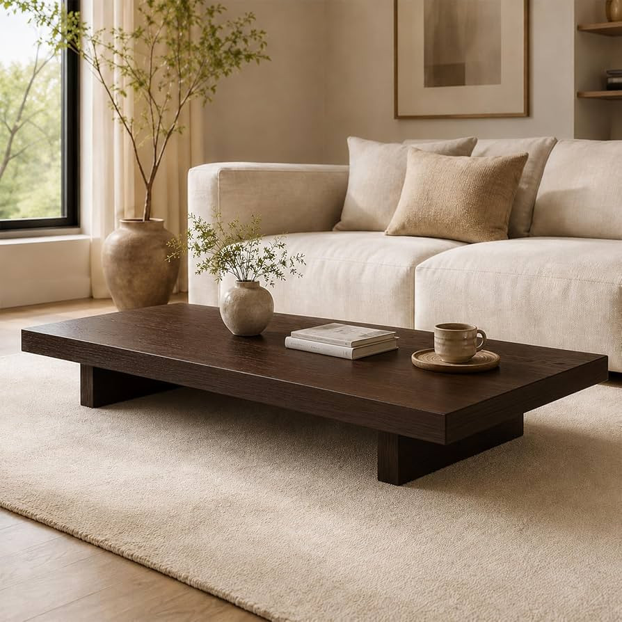 KREATIAI Wood Coffee Table, Modern Living Room Table, Adjustable Foot Pad Design, Square Coffee T... | Amazon (US)