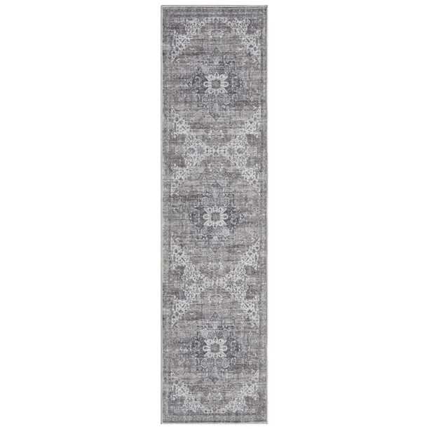 Everwash Callaghan Esther Bohemian Medallion Machine Washable Area Rug 1'11"x7'2", Grey - Walmart... | Walmart (US)