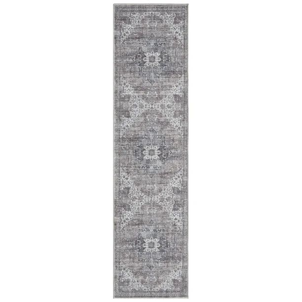 Everwash Callaghan Esther Medallion Machine Washable Area Rug, 1'11"x7'2", Grey/Ivory/Blue - Walm... | Walmart (US)