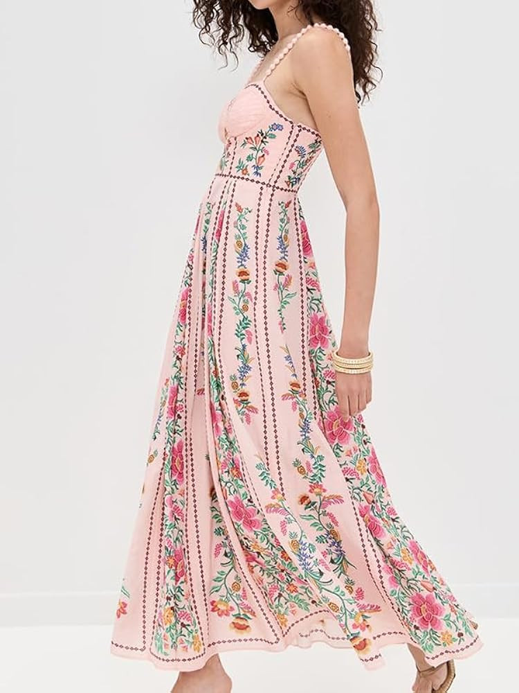 Womens Boho Print Dress Sleeveless Backless Halter High Waist A Line Beach Vacation Long Dress | Amazon (US)