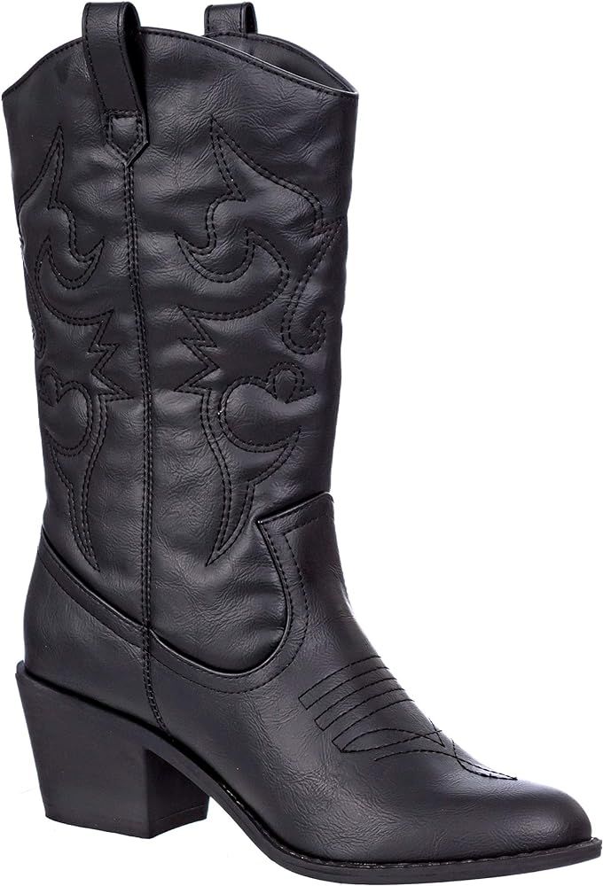 Amazon.com | Charles Albert Women's Embroidered Modern Western Cowboy Boot in Black Size: 6 | Mid... | Amazon (US)