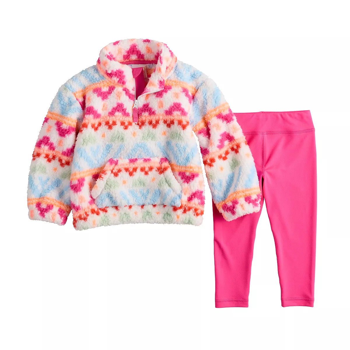 Toddler Girl Jumping Beans® Sherpa Quarter-Zip Pullover & Leggings Set | Kohl's