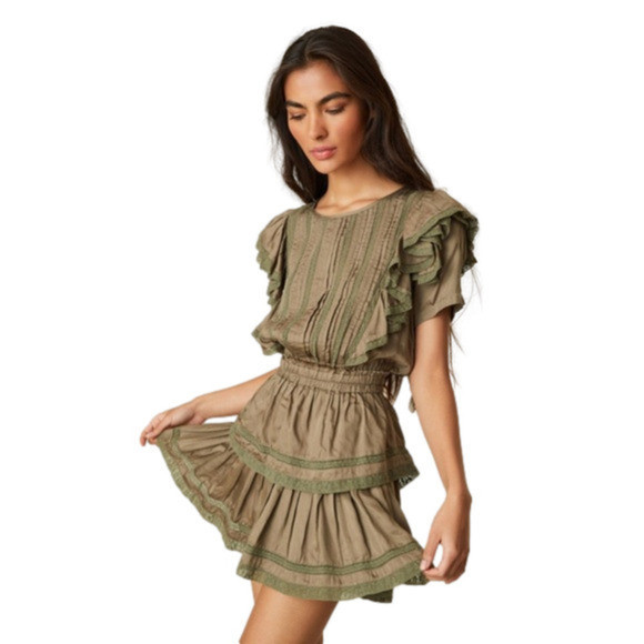 LoveShackFancy Women’s Natasha Mini Dress Medium Forest Oak Green Tiered Skirt | Poshmark