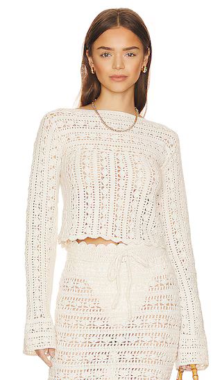x REVOLVE Laurelin Crochet Sweater in Ivory | White Crochet Top | White Crochet Skirt Set Cover Up | Revolve Clothing (Global)