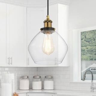Edvivi Mateo 1-Light Black and Antique Brass Mini Pendant Light with Clear Glass Shade EPJ4974BKA... | The Home Depot