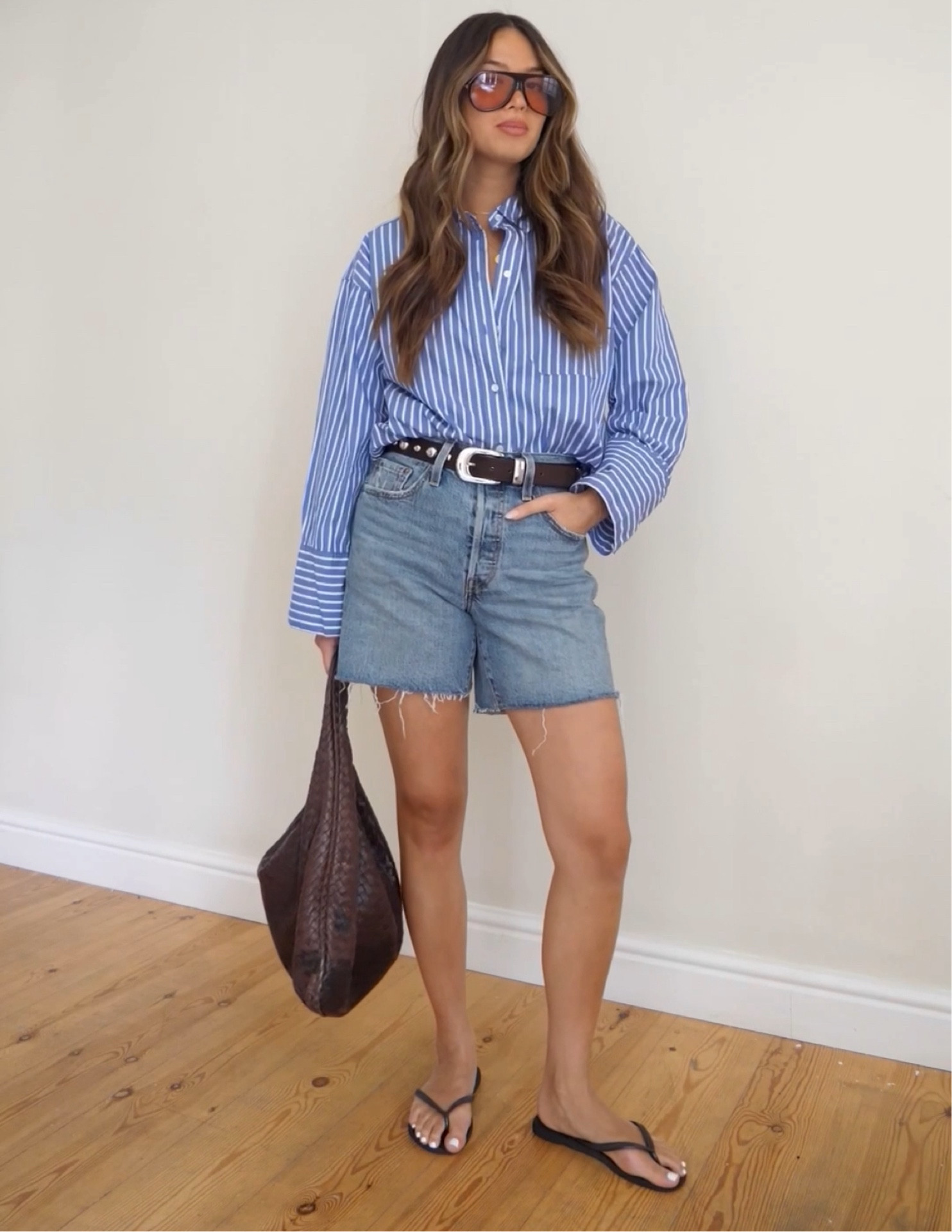 Outfit from my denim reel! My shirt is SEZANE (H&M very similar!) shorts are Levi’s and I wear a size 27 