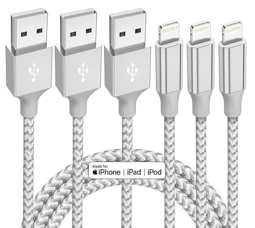 iPhone Charger 3 Pack 10 ft Apple MFi Certified Lightning Nylon Braided Cable Fast Charging Cord ... | Amazon (US)