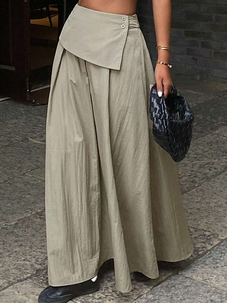 Solid Color A-Line Flared Mid-Length Skirt, Casual Elegant Summer Skirt For Women | SHEIN