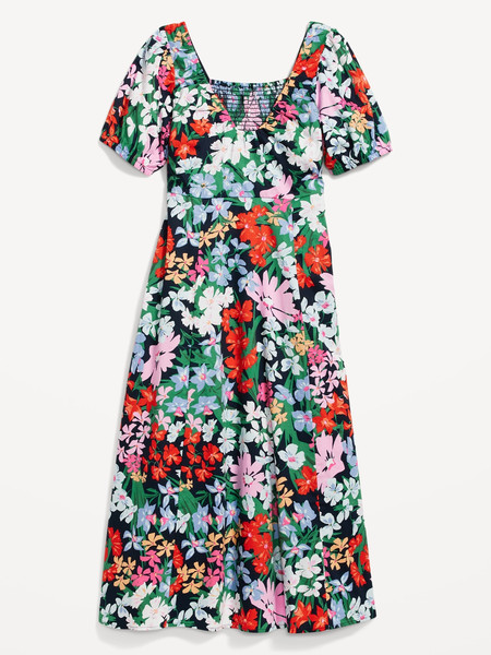 Puff-Sleeve Midi Swing Dress | Old Navy (US)