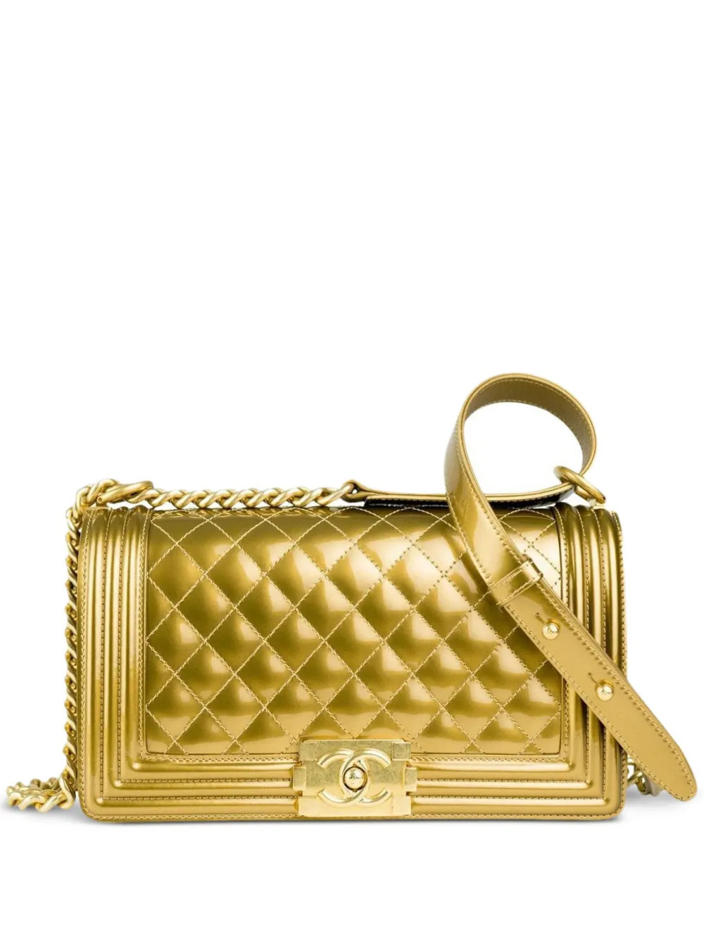 CHANEL Pre-Owned 2017 medium Boy metallic shoulder bag - Gold | Farfetch Global