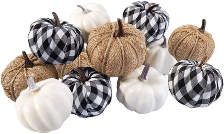 Ticlooc 12pcs Mixed Artificial Pumpkins Fake Harvest Pumpkins for Fall Wedding Thanksgiving Hallo... | Amazon (US)