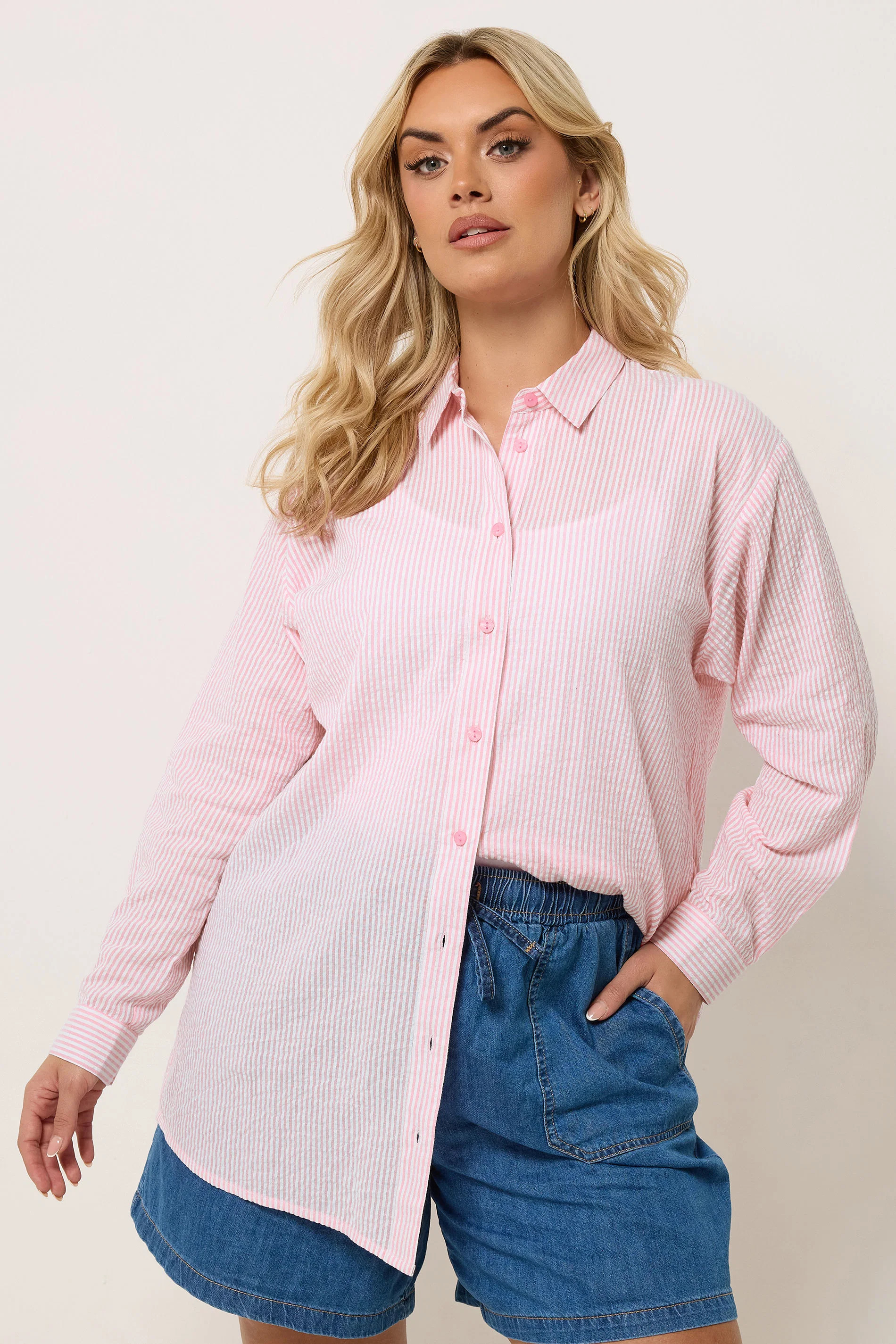 YOURS Plus Size Pink Stripe Textured Shirt | Yours Clothing UK
