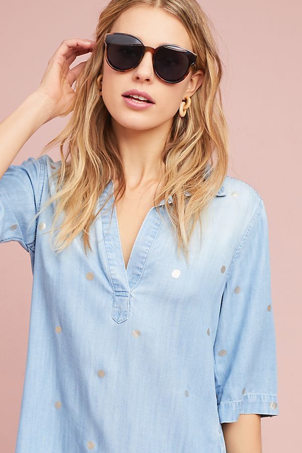 Cloth & Stone Gold-Dotted Chambray Dress | Anthropologie (US)