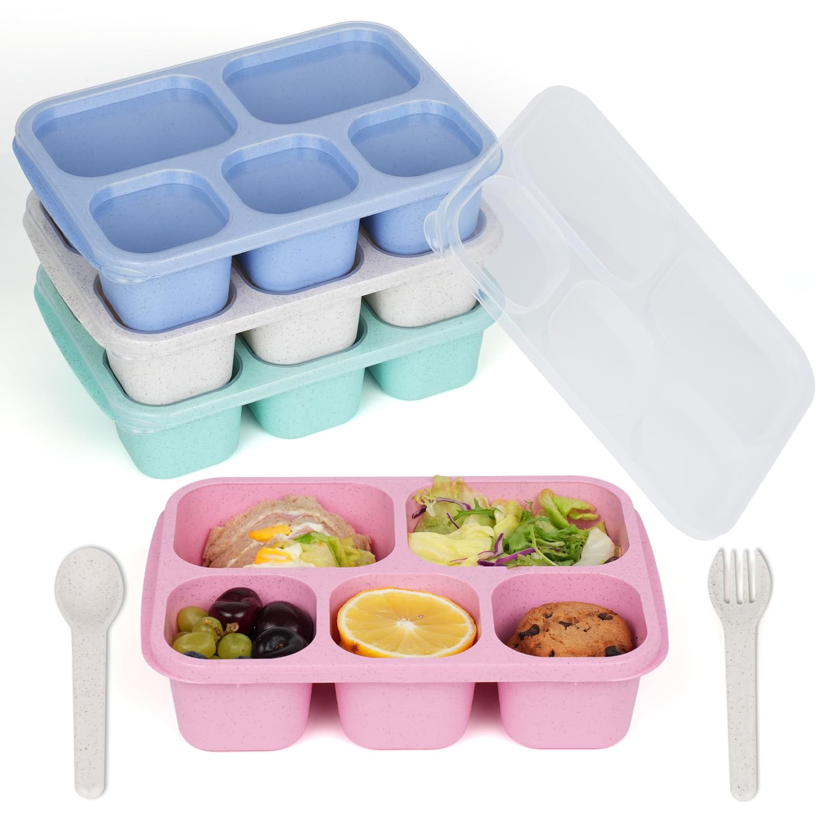 Lunchable Containers Snackle Box,4 Pack 5 Compartments Adult Bento Box With Compartments,Meal Prep Containers Reusable,Divided Food Storage Snack Containers for Work,Travel (4 Colors) | Amazon (US)