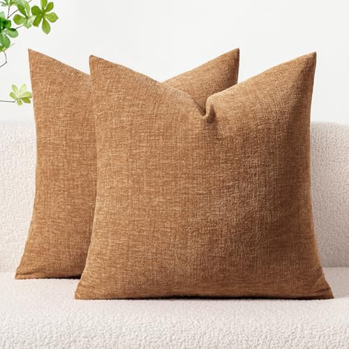 MIULEE Pack of 2 Brown Throw Pillow Covers 20x20 Inch Soft Chenille Pillow Covers for Sofa Living Room Couch Solid Dyed Cases | Amazon (US)
