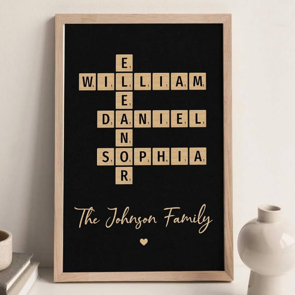 Personalized crossword family names wall decor, Crossword Scrabble Print, Custom Family Letter Ti... | Amazon (US)