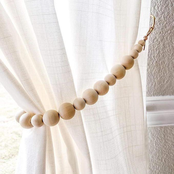 ZILucky Set of 2 Curtain Tie Backs, Natural Wood Drape Tiebacks, Window Treatment, Farmhouse Garl... | Amazon (US)