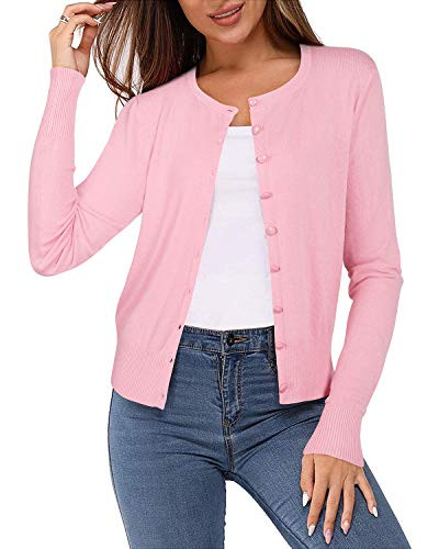 Newshows Women's Lightweight Button Down Cardigan Long Sleeve Casual Crew Neck Soft Knit Cardigan... | Amazon (US)