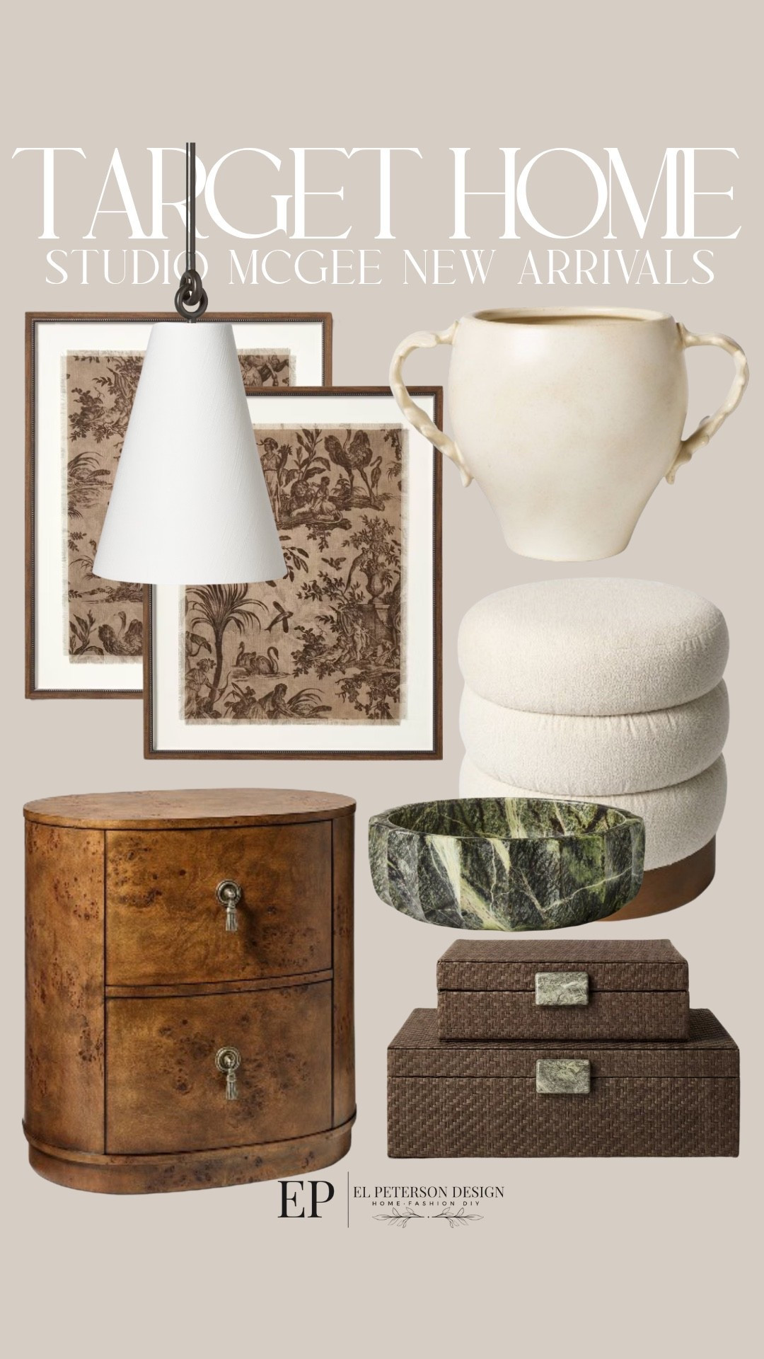 Target
Studio McGee New Arrivals
Artwork
Bowl
Nighstand
Ottoman
Decorative box
Vase 
Pendant light

#LTKHome