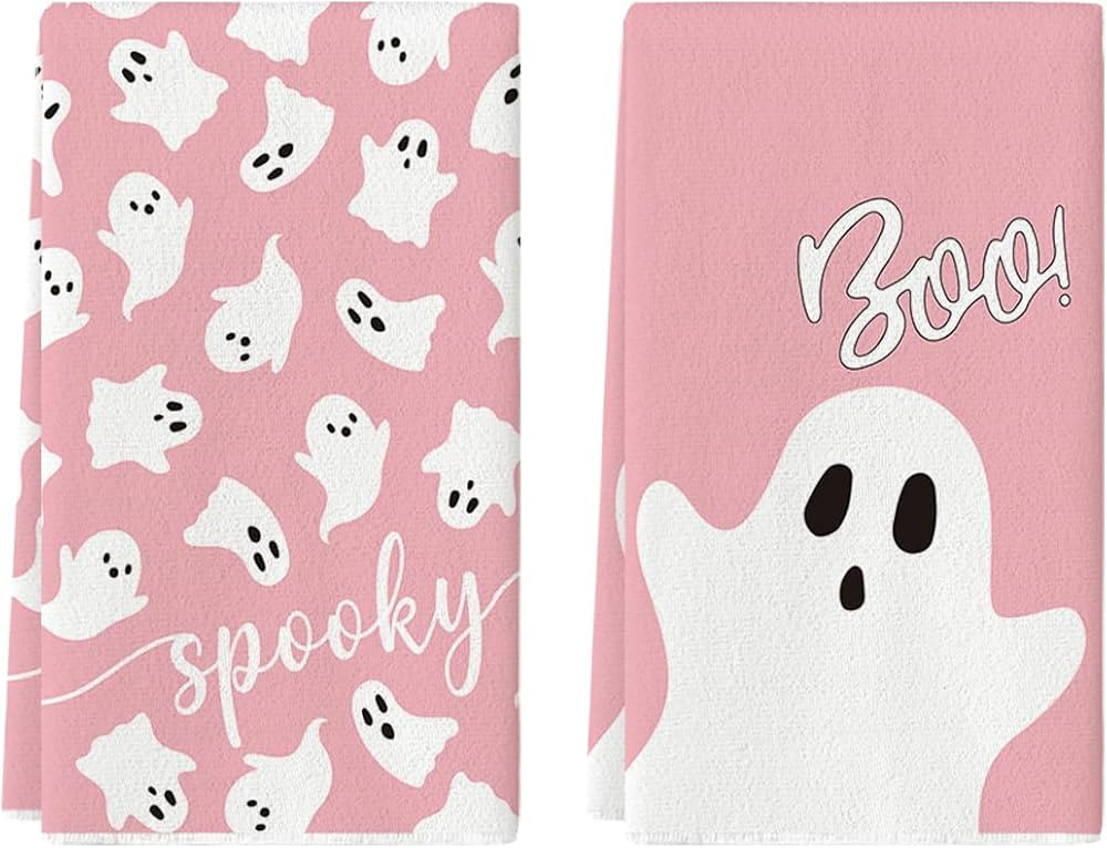 Artoid Mode Pink Ghost Spooky Halloween Kitchen Towels Dish Towels, 18x26 Inch Boo Decoration Han... | Amazon (US)