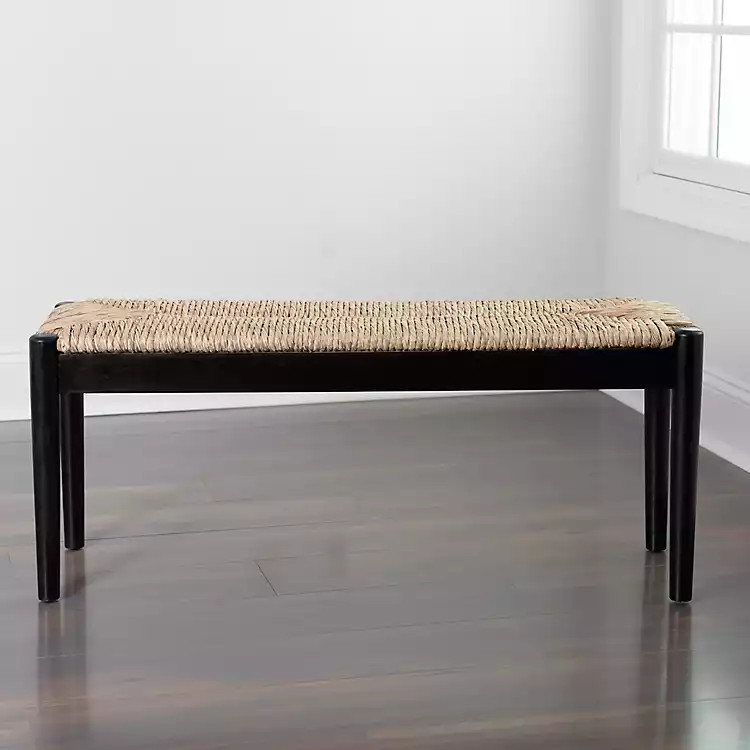 New!Black Wood and Seagrass Bench | Kirkland's Home