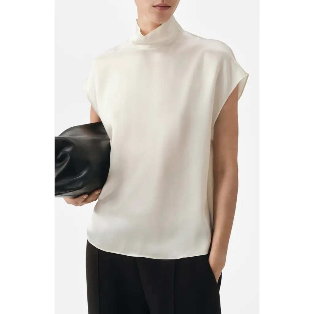 MANGO Selection Mock Neck Silk Satin Top in Ecru at Nordstrom Rack, Size 8 | Nordstrom Rack