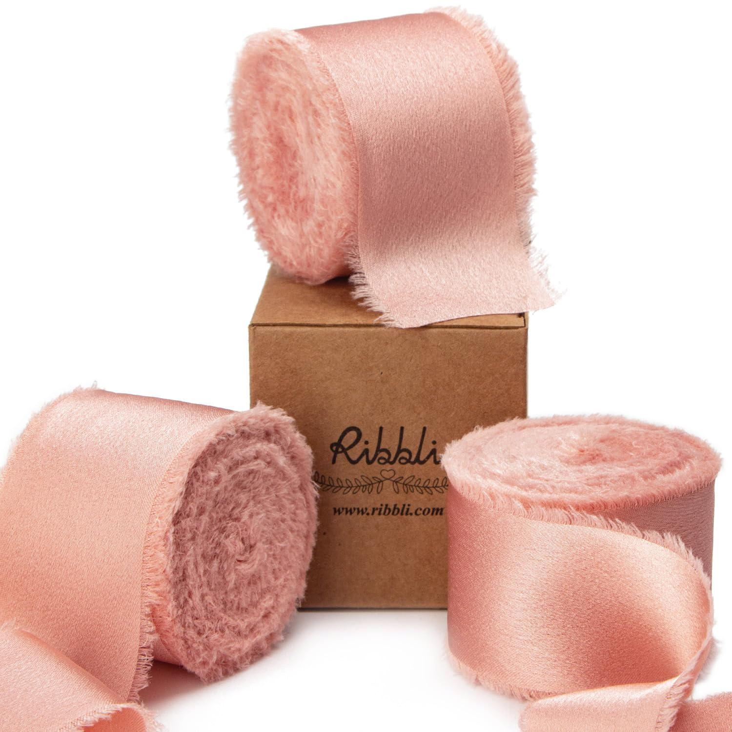 Ribbli Rose Gold Silk Satin Ribbon 1.5 Inch x 30 Yard Handmade Frayed Chiffon Rose Gold Ribbon fo... | Amazon (US)