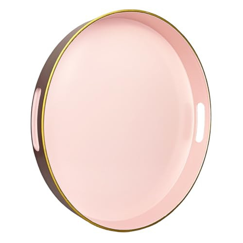 Umisriro 13" Pink Serving Tray with Handles,Round Decorative Tray for Coffee Table, Plastic Modern Coffee Table Tray for Ottoman, Living Room, Bathroom, Décor. | Amazon (US)