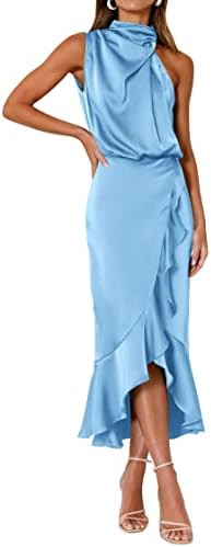 KIRUNDO Women 2026 Spring Summer Satin Mock Neck Wedding Guest Party Cocktail Midi Dress Sleevele... | Amazon (US)