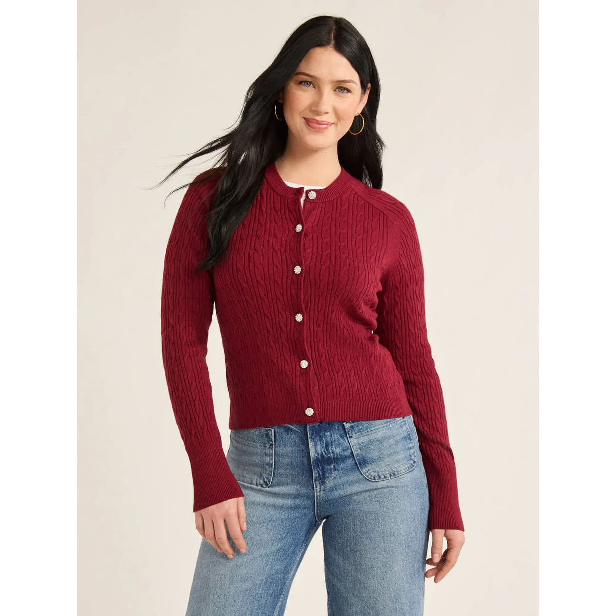 Free Assembly Women’s Cozy Yarn Cable Knit Cardigan Sweater with Long Sleeves, Lightweight, Siz... | Walmart (US)