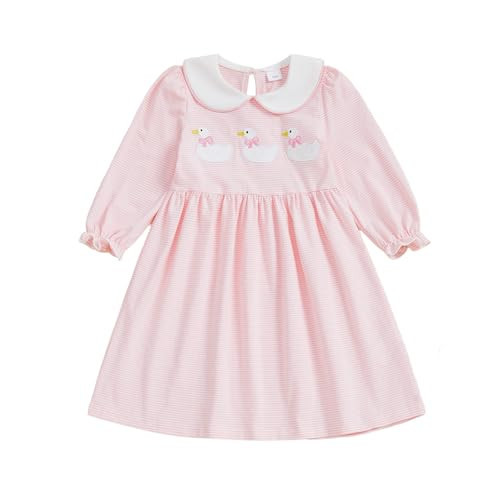 Toddler Baby Girl Smocked Dress Silly Goose Long Sleeve Striped Birthday Dresses Fall Winter Outfits (Pink, 12-18 Months) | Amazon (US)