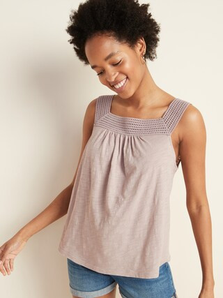 Women / TopsCrochet-Yoke Slub-Knit Tank Top for Women | Old Navy (US)